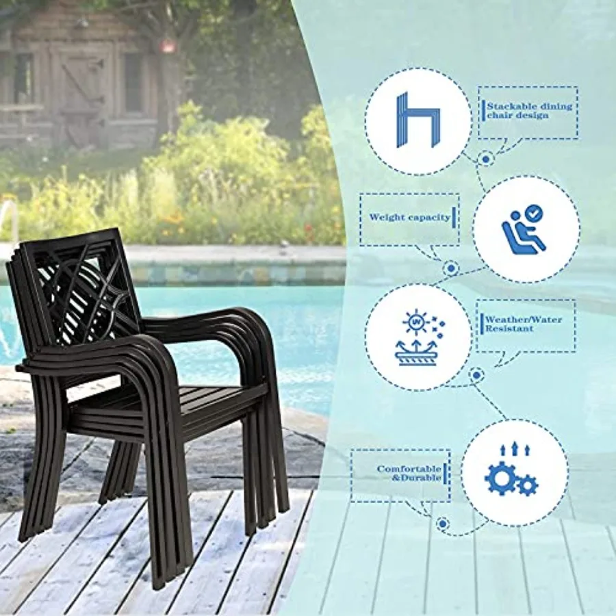 Outdoor Dining Chairs, Patio Bistro Wrought Iron Stackable Chairs with Armrest for Garden, Porch, Backyard, - Supports 250 lbs