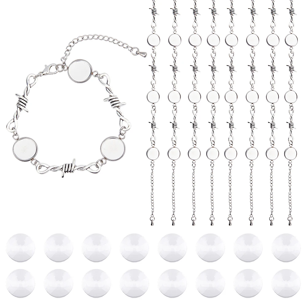 10Sets Bracelet Bezel Settings DIY Blank Bracelet Making Kit 12mm Stainless Steel Tray Bracelet Blanks Base Bangle Cabochon