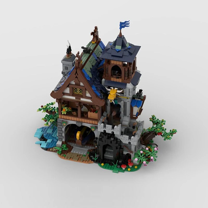 도시 스트리트 뷰 모델 MOC 빌딩 벽돌 중세 스타일 빌딩 모듈 형 기술 선물 휴일 조립 어린이 장난감 정장