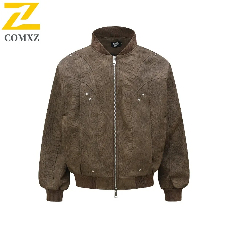 

COMXZ Men's Varsity Jacket Loose Classic Daily Walk Biker Travel Leather Motorcycle Jacket Camping Trip Windproof Design Jackets