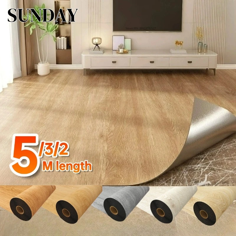 3/4/5M Imitation Wood Grain Floor Sticker Wallpapers for Living Room Thickened Waterproof Self Adhesive Wall Papers Home Decor