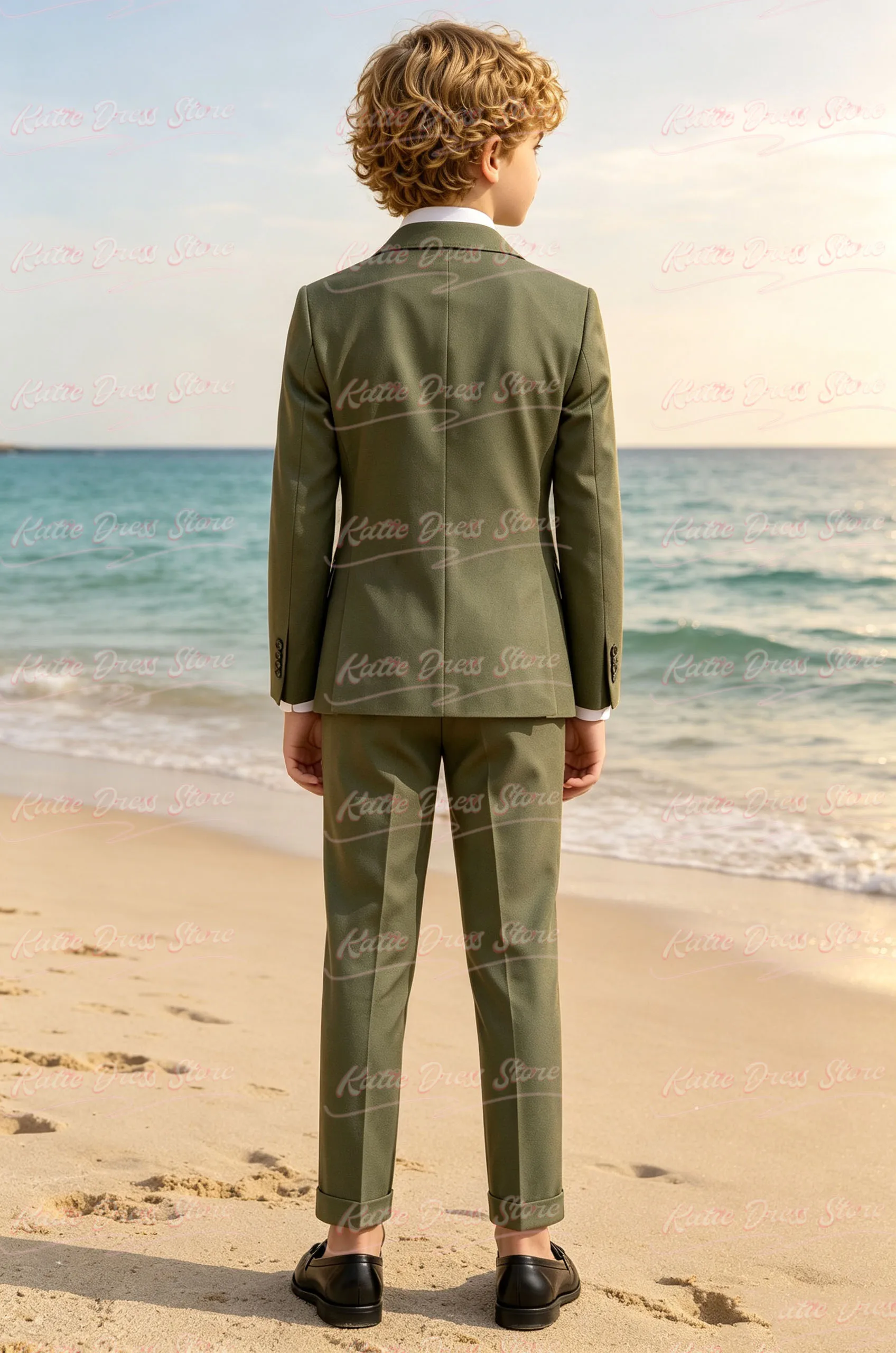 Boys Olive Green Double-Breasted Two-piece Suits Random Teen Dress Wedding Performance Prom Formalwear Classic Slim Customized