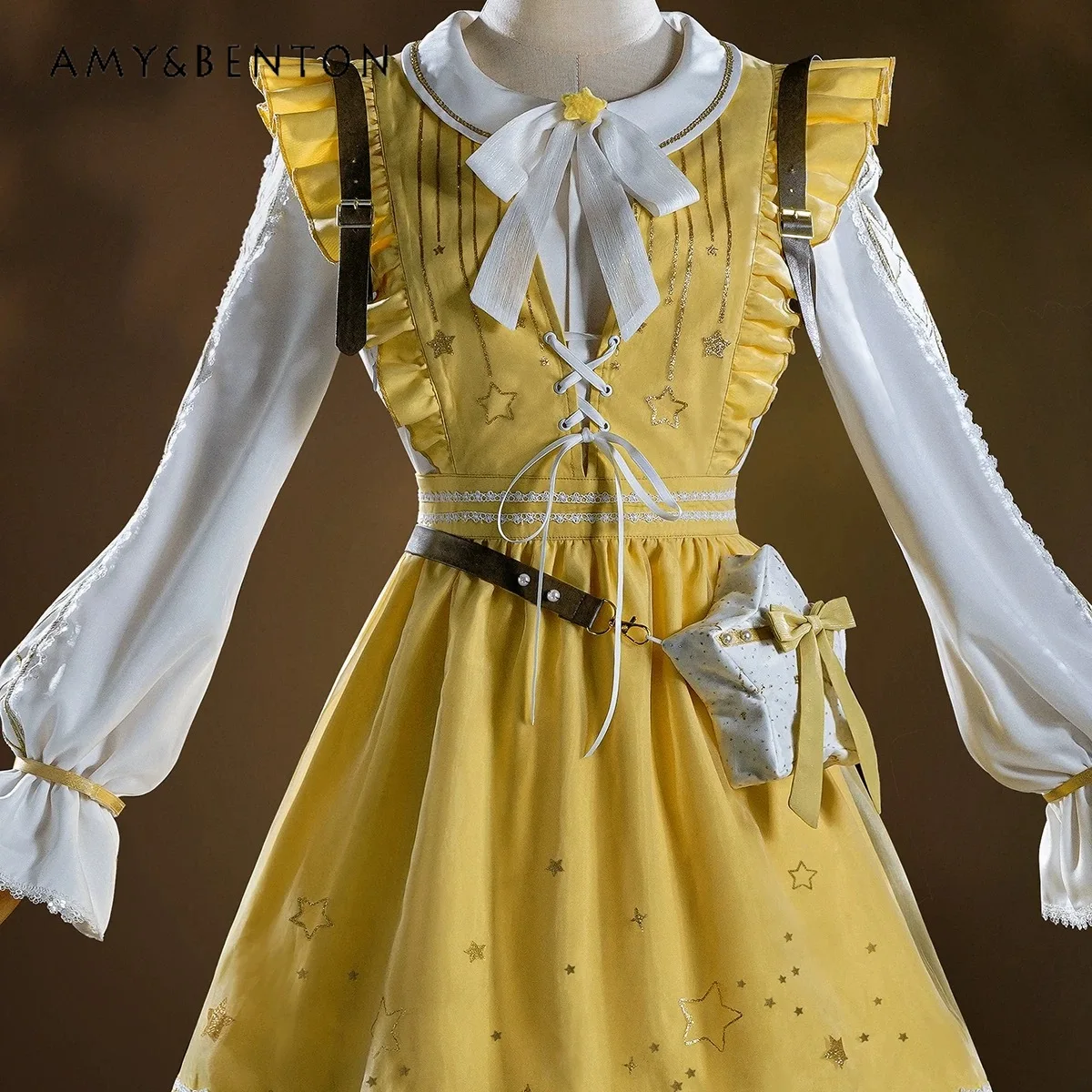 

Японский милый комплект униформы в стиле Лолита: топ с круглым вырезом, бантом и рукавами-фонариками, приталенный, средней длины — костюм для косплея в стиле субкультурной девушки