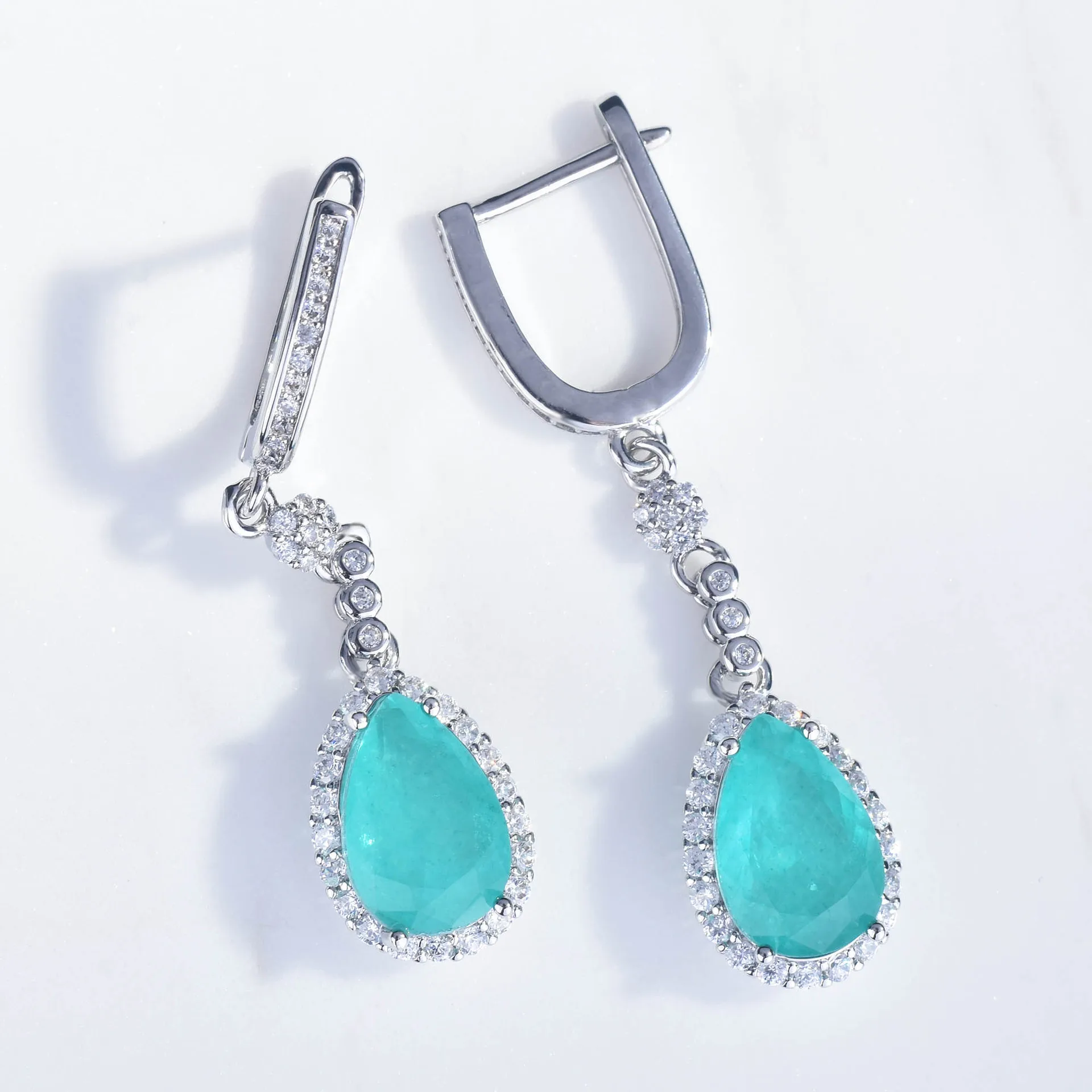 S925 Sterling Silber Ring Echtes Natürliches Paraiba-Set Tropfenring Anhänger Halskette Ohrringe – Detail 8