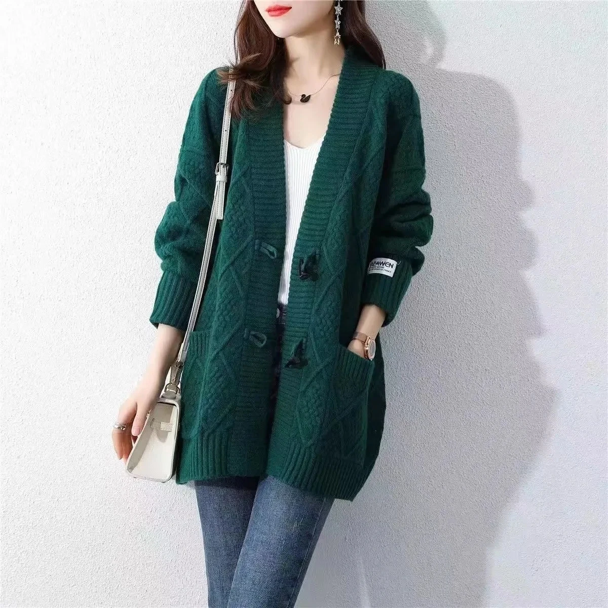 Wool Cardigan Sweater For Womens Autumn V-Neck Red Sweater Mujer Long Sleeve Tops Knitwears Korean Fashion Style New Outerwears