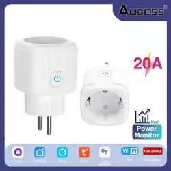 Tuya Zigbee Smart Plug 20A EU Smart Socket With Power Monitoring Timing Function Voice Control Via Alexa Google Home Yandex