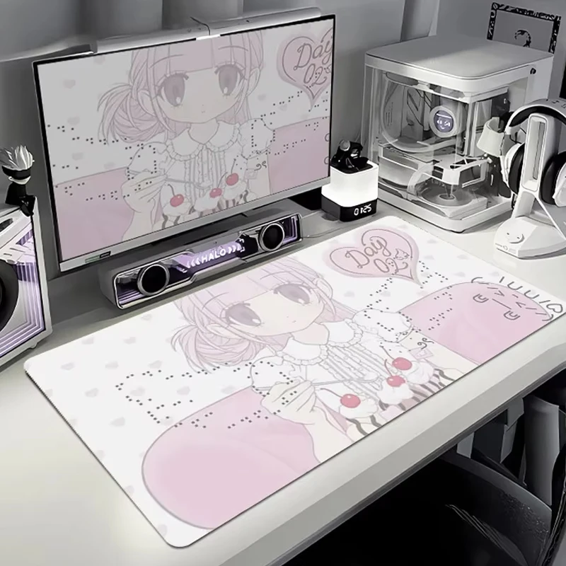 Anime Cute Pink Angel Girl Kawaii Leather Mouse Pad Laptop Gaming Extended DeskMat PC Gamer Cabinet Mousepad Keyboard Rug Carpet