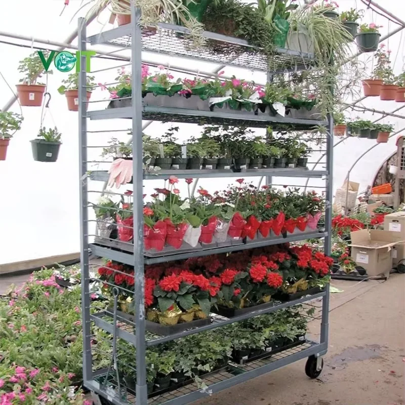 Rolling 4 Wheel Portable Garden Nursery Galvanized Flower Display Grid Cart
