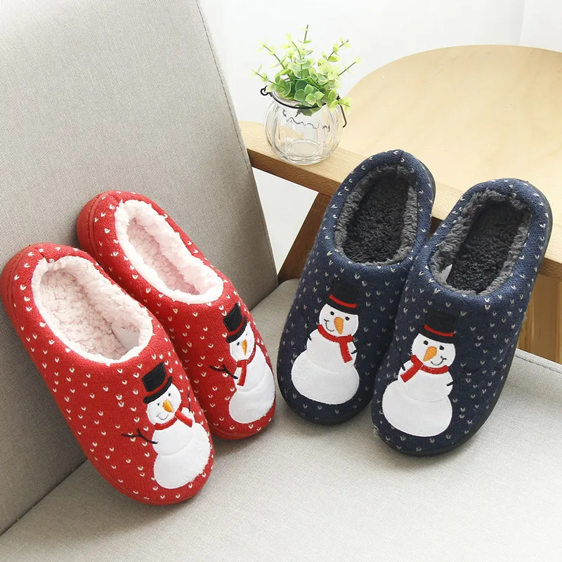 Christmas Knitted Slippers Xmas Snow Man House Warm Slipper Winter Autumn Cozy Women Men Indoor Soft Slides Couples Love Shoes