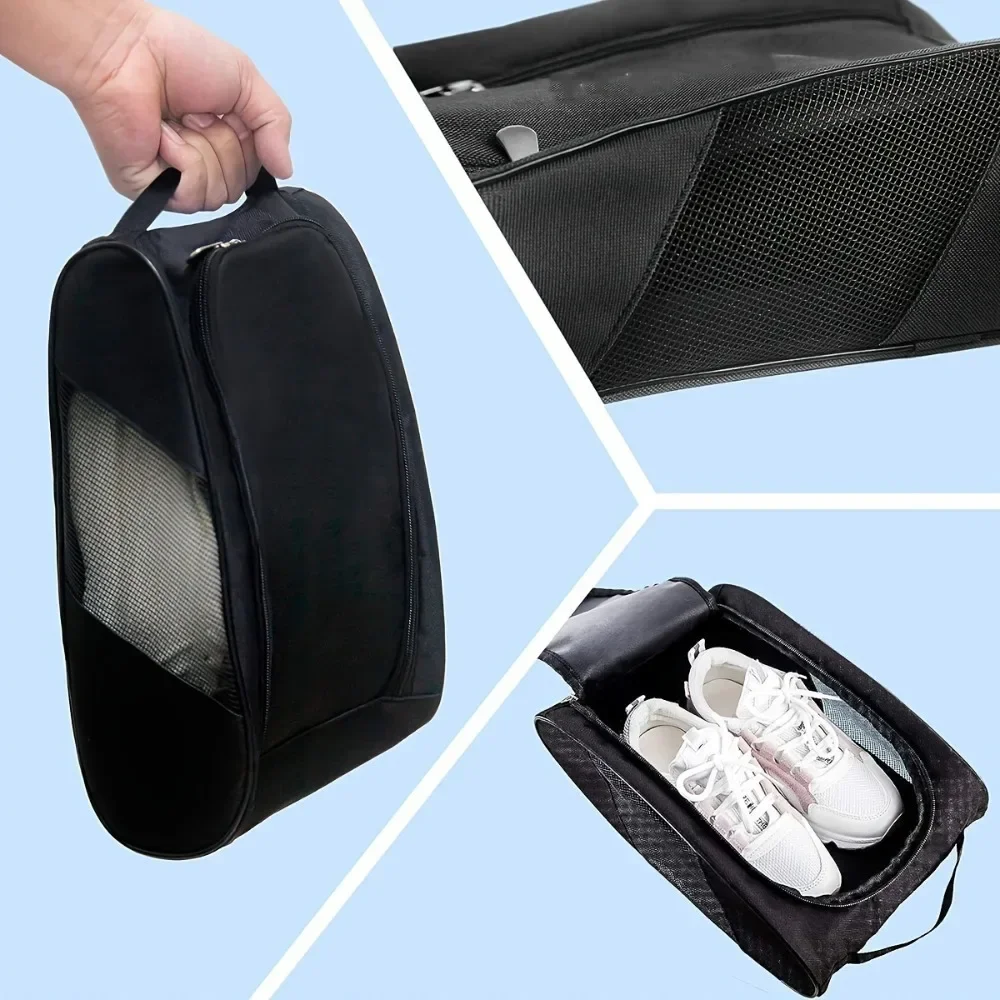 High-quality zippered golf shoe bag suitable for the golf course; accommodates athletic shoes or spiked shoes (unisex).