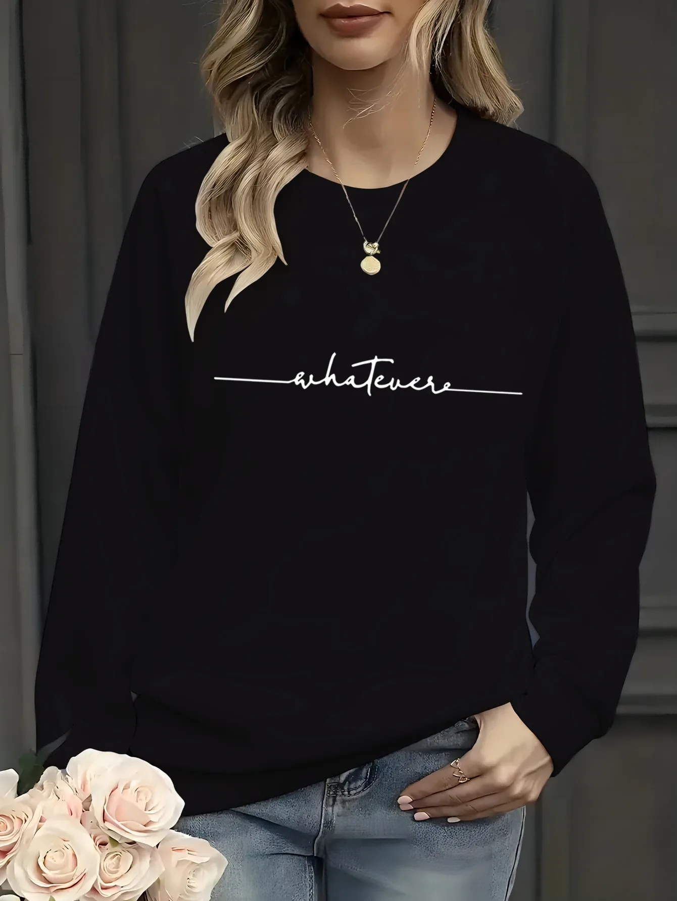 Sudadera informal con estampado de corazón para mujer, diseño geométrico, manga larga, cuello redondo, lavable a máquina, ajuste Regular para otoño