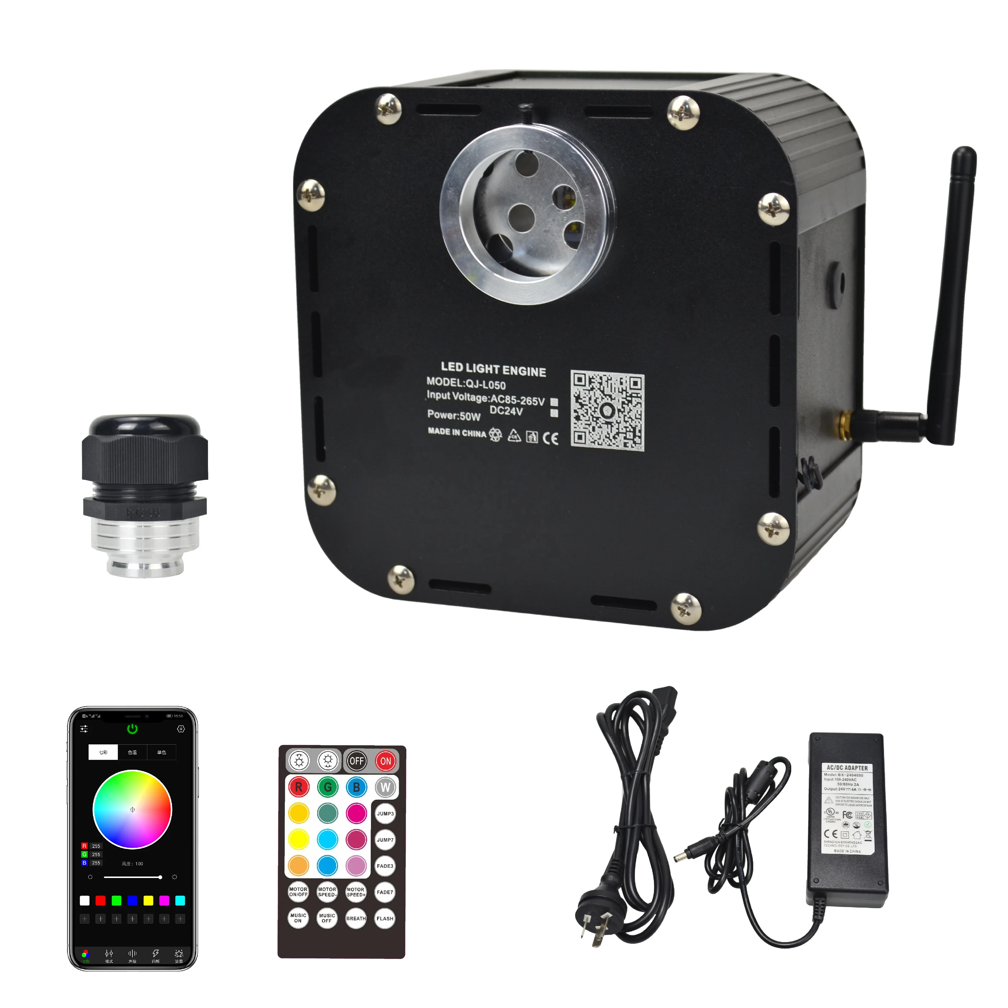 RGBW Twinkle Starlight Headliner App Control Car Roof Star Ceiling Kit Light Engine 1200pcs*0.75mm*5m LED Fiber Optic Light