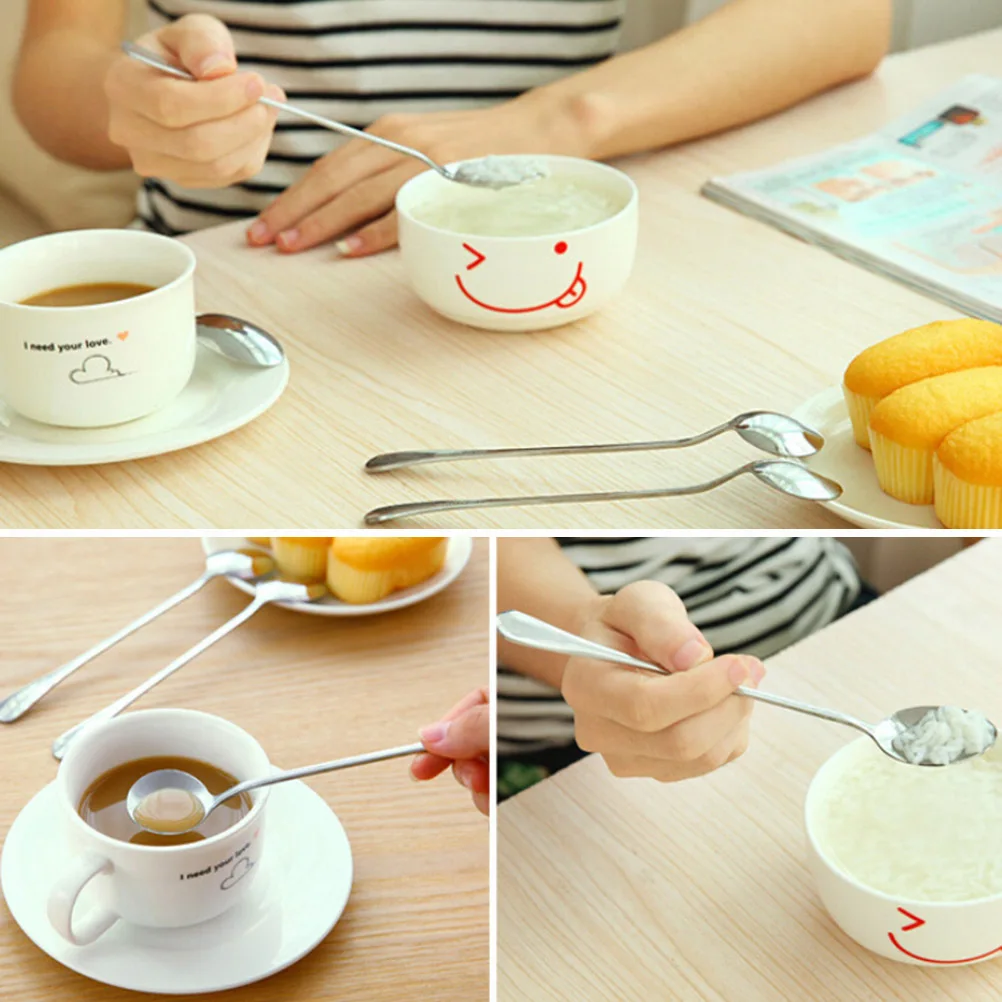 

12Pcs Stainless Steel Coffee Spoons Long Handle Modern Design Iced Tea Mixing Spoon Dishwasher Safe Easy to Carry