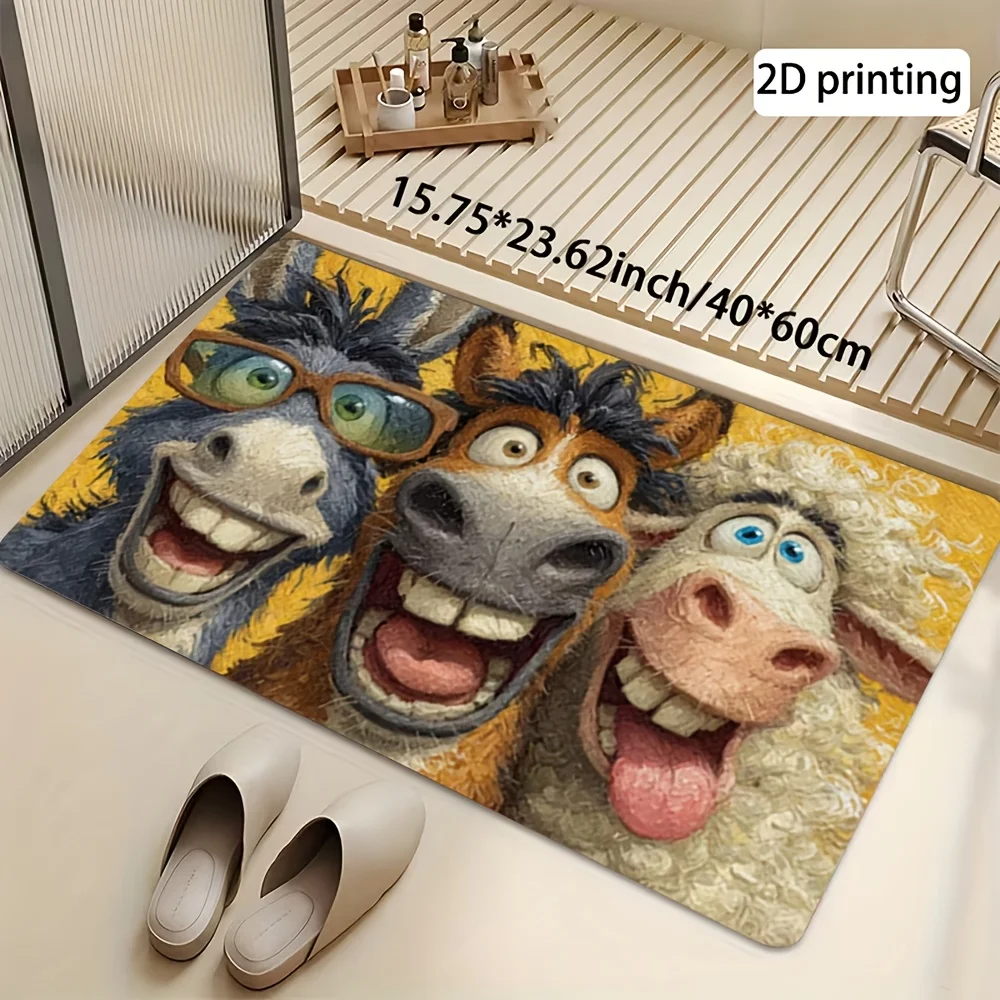 Funny Animal Family Group Portrait Bathroom Mat Rug for Kids Nursery Bathroom Decor