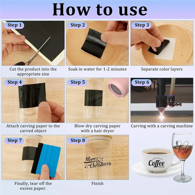 AT82-Easy To Cut Engraving Test Focus Paper- 5 Pcs Engraving Marking Paper Material For Glass Resin Crafts