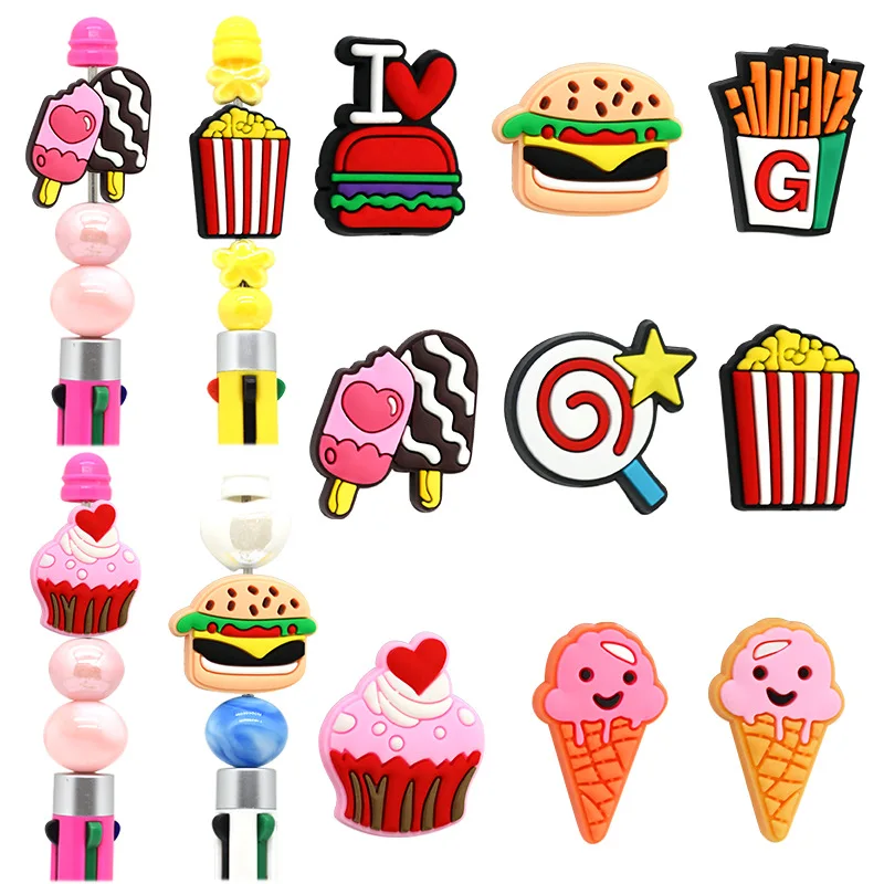 

5/10Pcs Silicone Beads Hamburger Lce Cream Focal Beads Jewellery Making DIY Keychain Beaded Pen Bracelets Jewelry Accessories