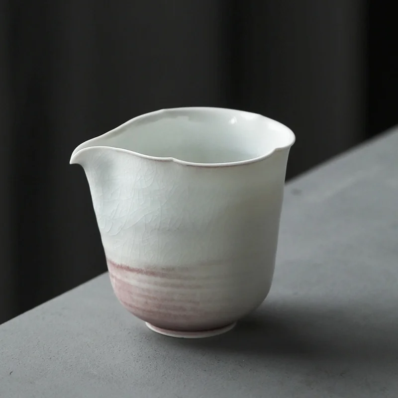 ★Jingdezhen Manual Flambe Pitcher Gracked Glaze Supportable Pitcher Tea Pitcher Flower Mouth Pitcher Pink Glaze Tea Set