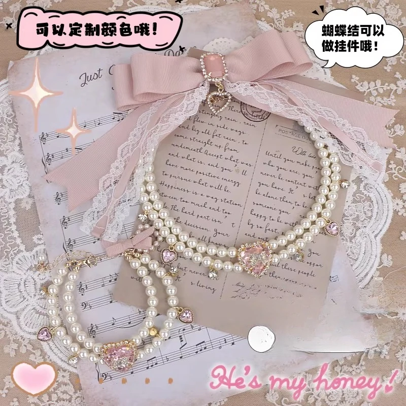 

Оригинальное японское ожерелье ручной работы, массового производства, с большим милым бантом, кружевной отделкой и высококачественным жемчугом, для женщин