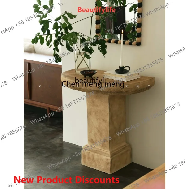 03 Wabi-sandy wind retro narrow entrance platform  decoration desk living room semicircle designer entrance aisle