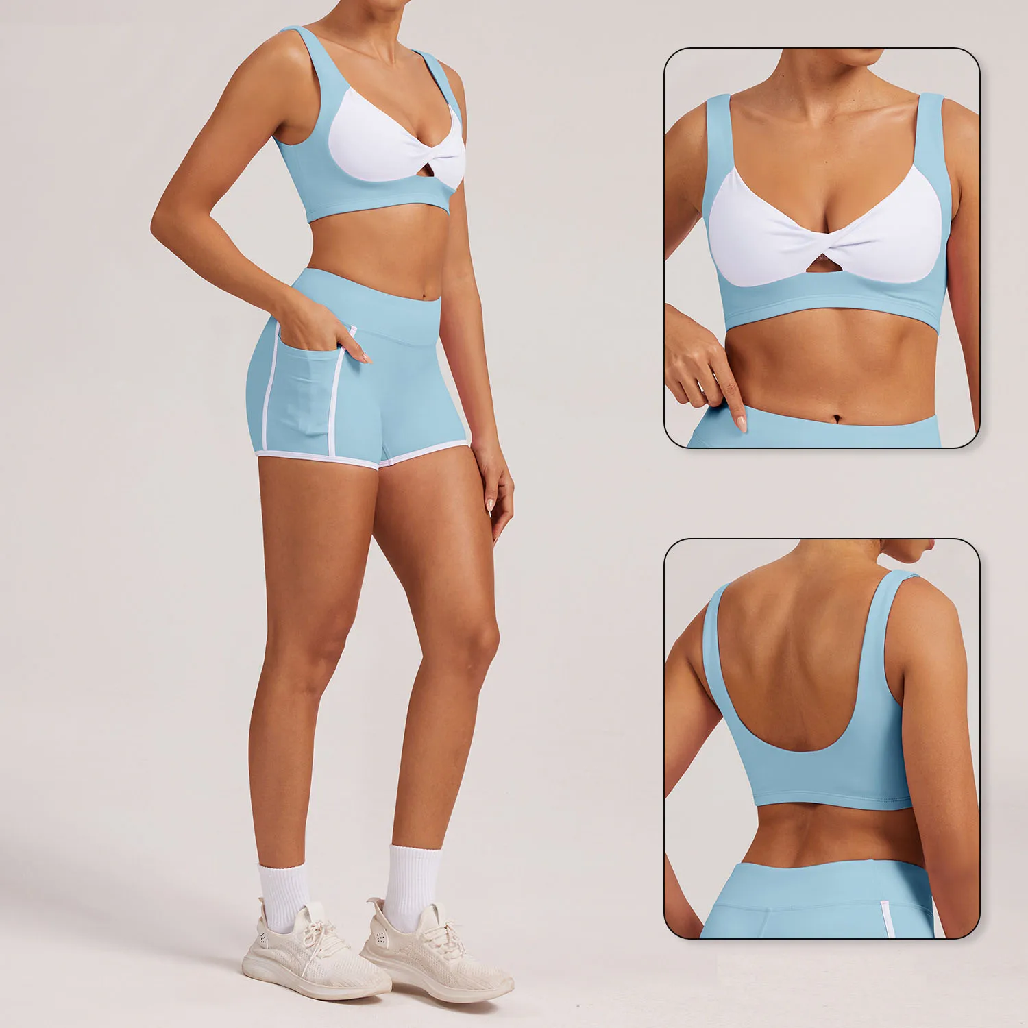 

Women's Seamless Yoga Sports Bra - Racerback Workout Top with Contrast Stitching, High-Impact Support For Running Gym Wear