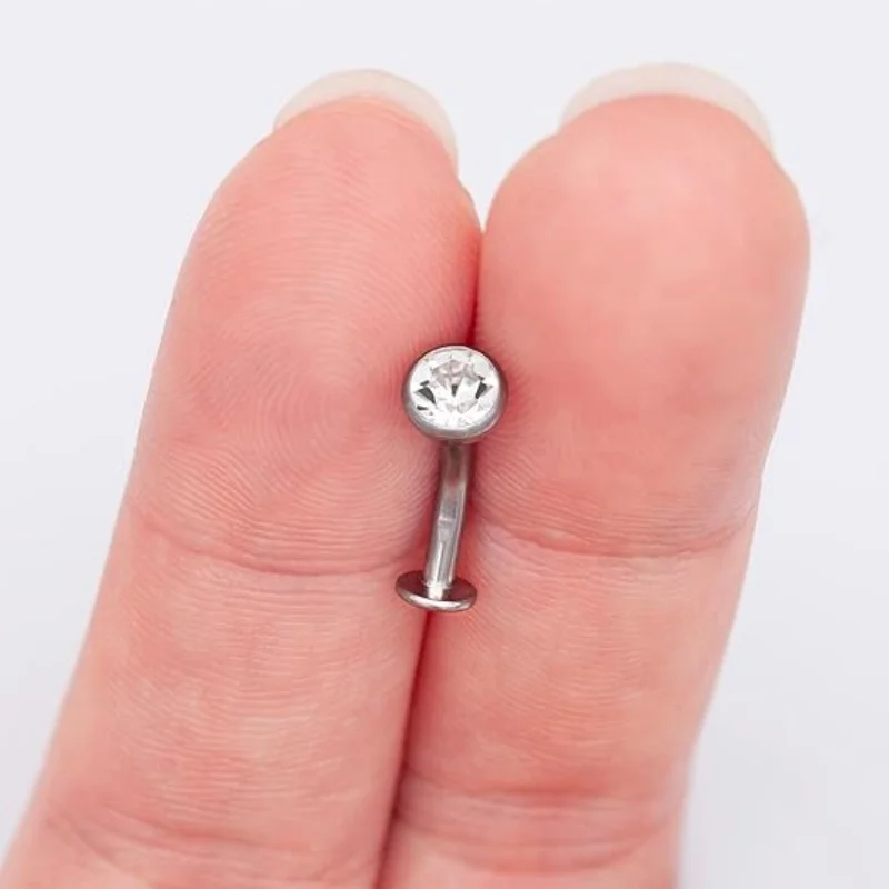 Women's 14G G23 Titanium Curved Belly Button Ring with White Zirconia