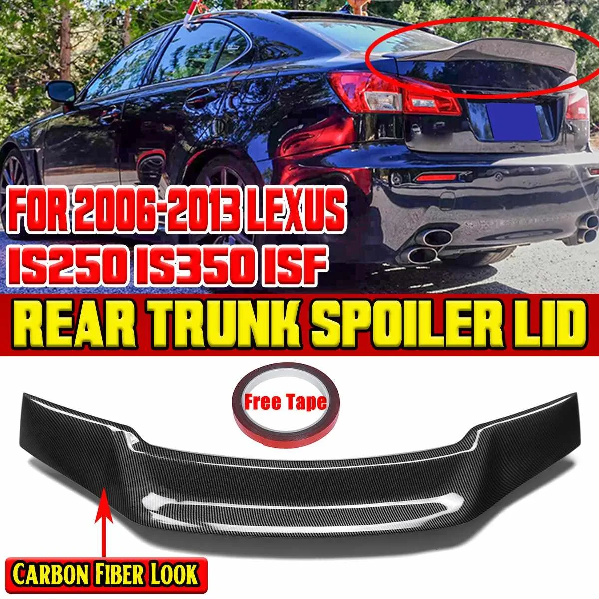 Glossy Black/Carbon Fiber Look Car Rear Trunk Lip Boot Wing Lip For LEXUS IS250 IS350 ISF 2006-2013 Rear Spoiler Wing Body Kit