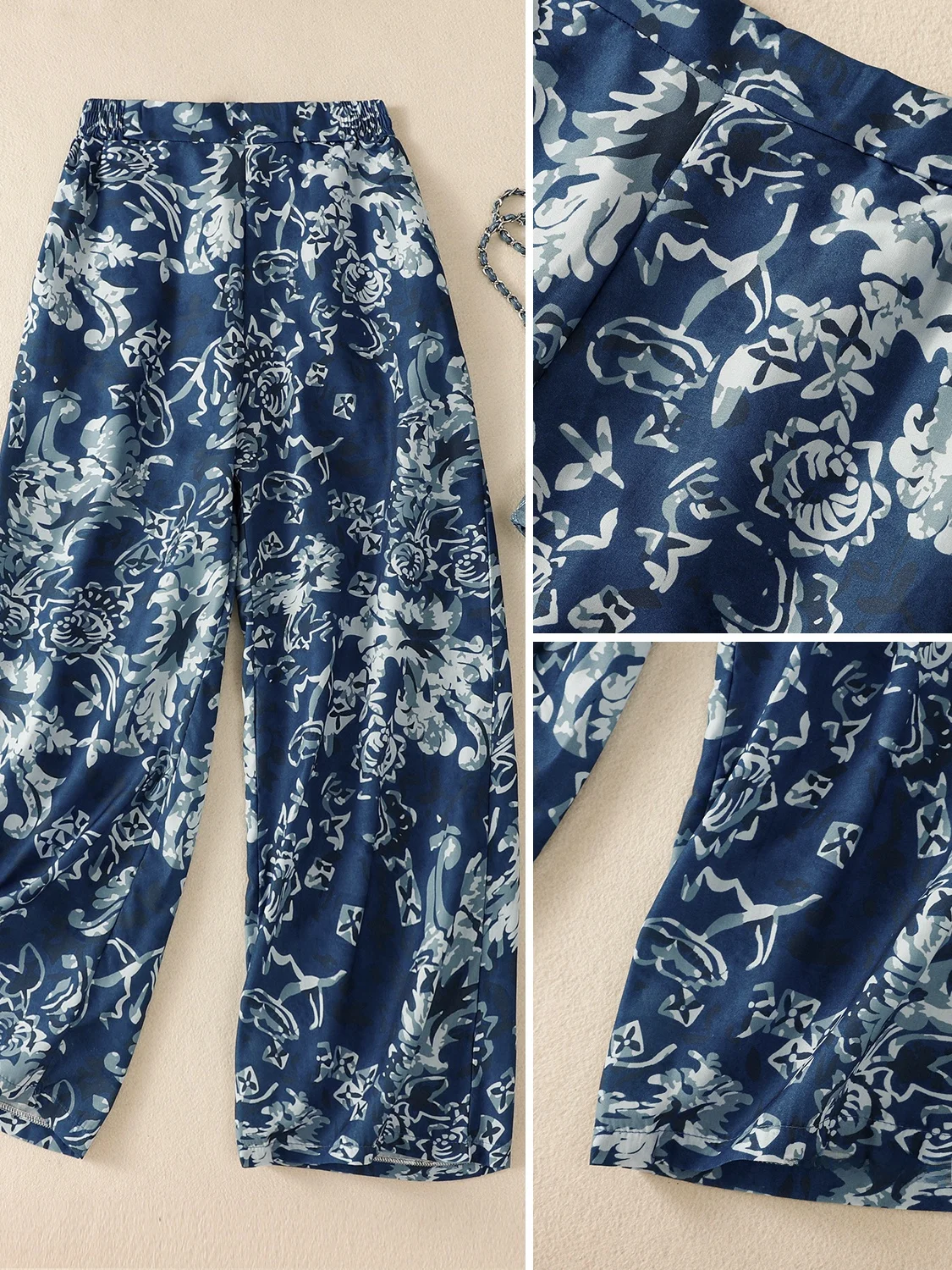 

Retro Ethnic Print Wide Leg Pants Loose Fit Casual Straight Cut Long Trousers plus Size Women's Summer Slimming Versatile