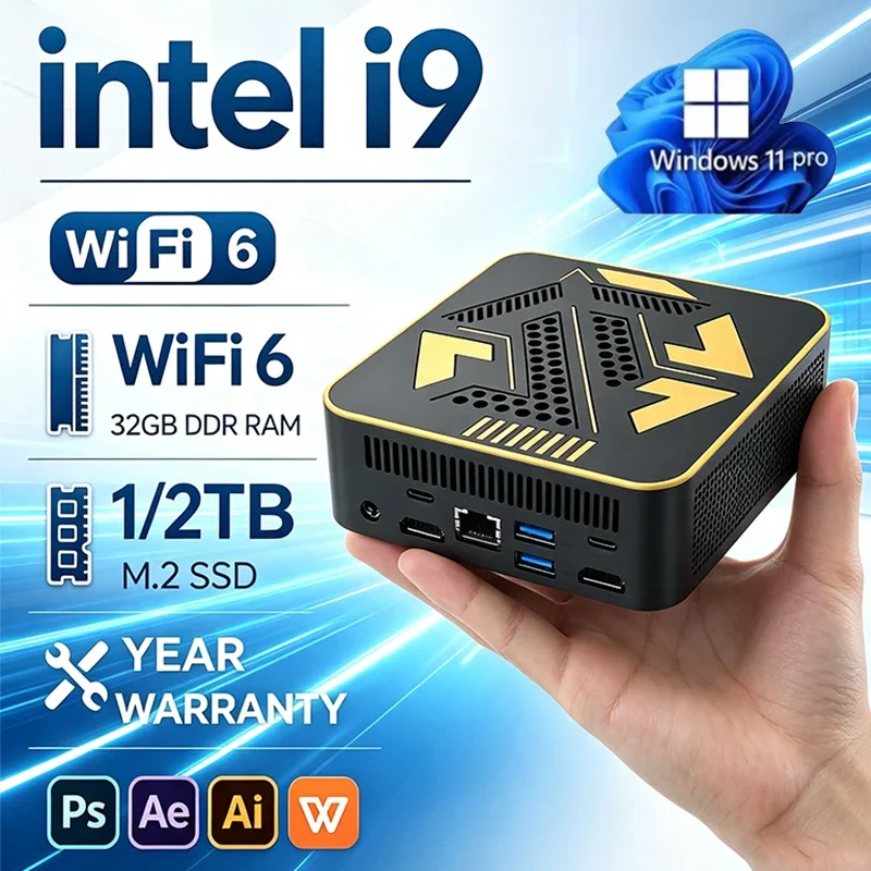 Mini PC High‑Performance Intel i9 10980HK Portable Mini PC 16GB RAM 1TB 2TB SSD WIFI6 BT5.2 4K 60Hz HD Gaming Office Study PC