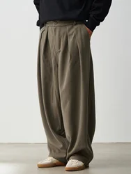 MIKI Japanese retro thickened woolen pants for men, loose drapey trousers, straight woolen casual trousers