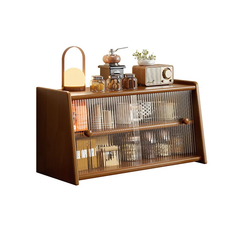 Solid wood bay window storage cabinet Japanese-style locker Middle antique shelf Desktop dustproof tea cup Tea set Small low