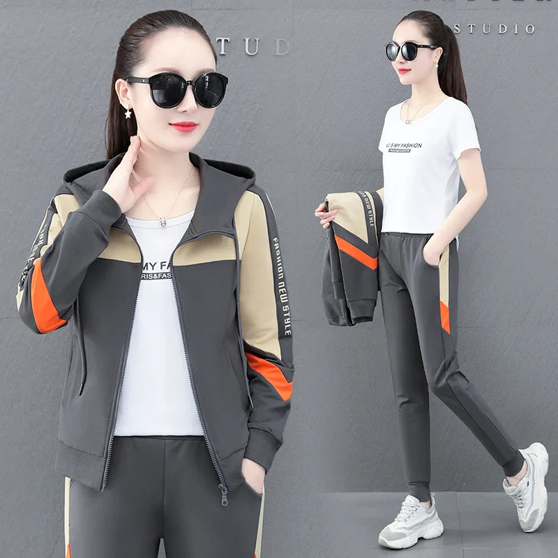 Women Sport Suit 3pcs Spring Autumn 5XL Loose Jacket Hoodie+shirt+pant Jogging Exercise Outfit Casual Athletic Set Sports wear