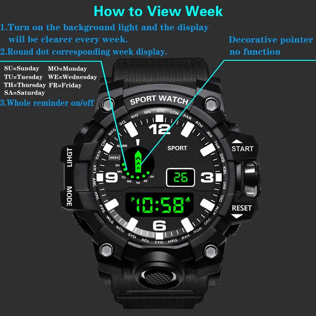 Topmerk stijl sport jongens horloges militair quartz horloge heren led digitaal elektron polshorloge voor tienerklok