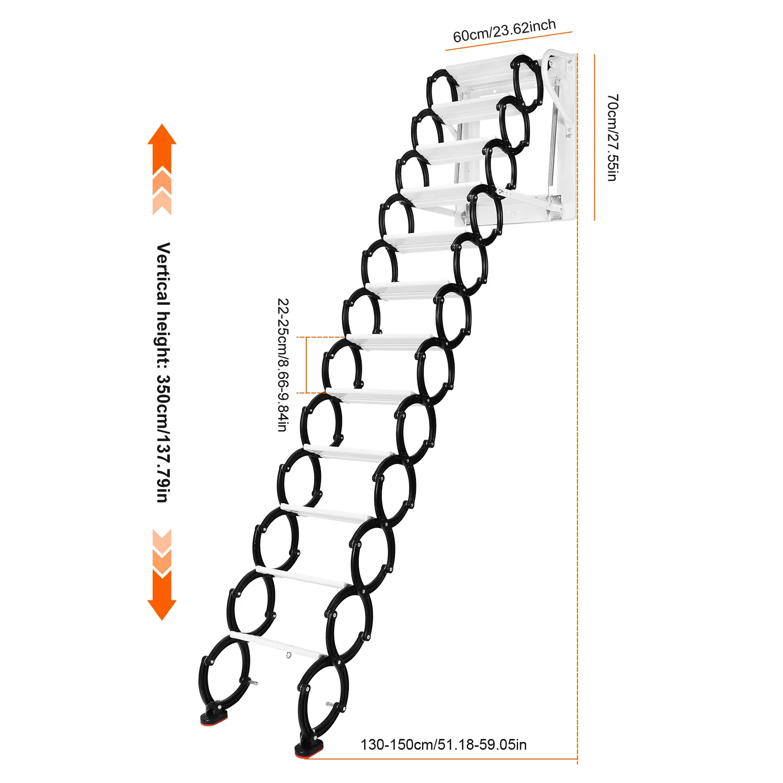 12 Steps Pulldown Attic Ceiling Ladder Stairs Up To 600lbs Invisible Folding Ceiling Loft Ladder with Anti-Slip Steps 11.2ft