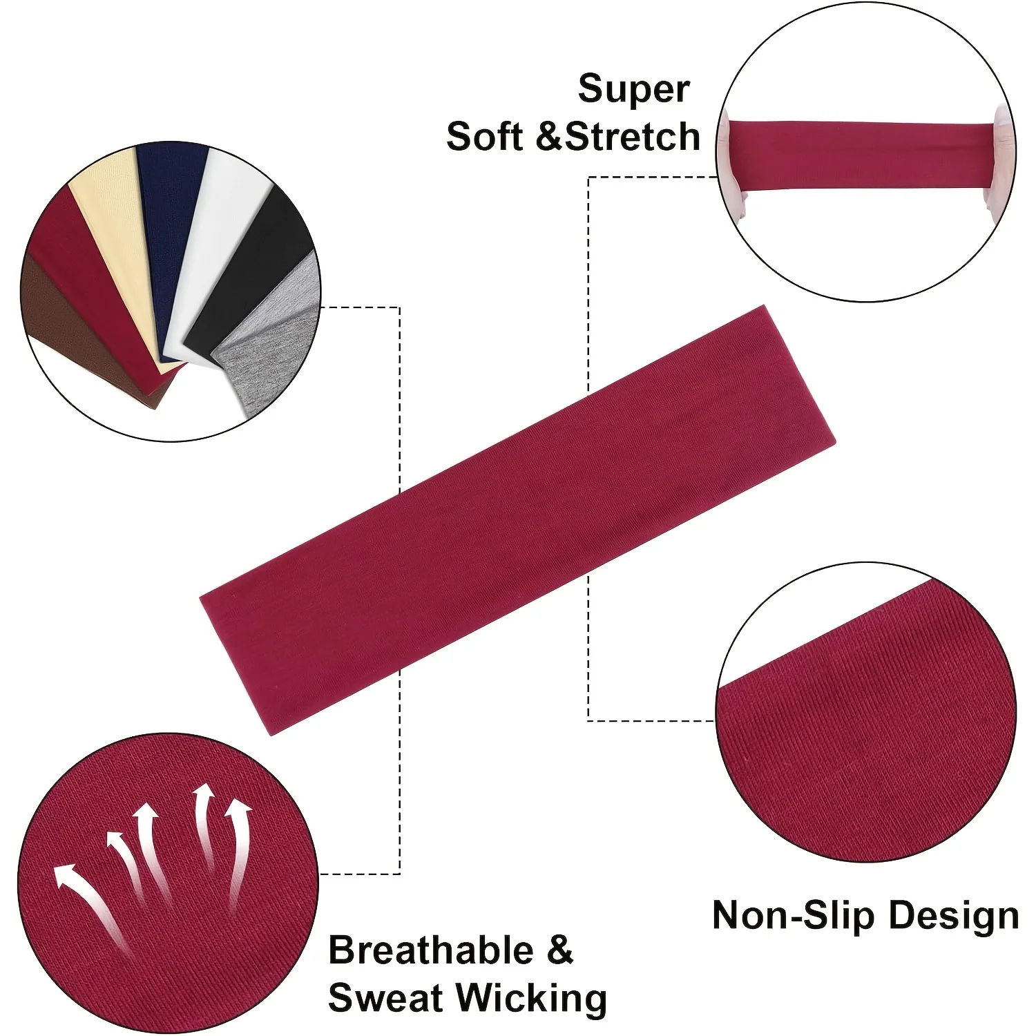 7/1Pcs Soft Elastic Sports Headbands Anti-Slip Sweat Wicking For Men Women Yoga Running Daily Fitness Fashion Hair Solid color