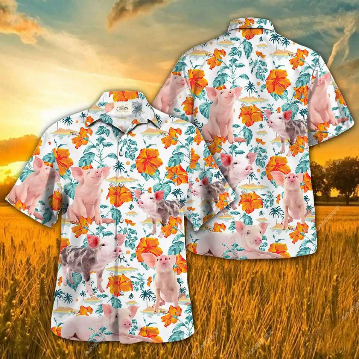 Jumeast Texas Longhorn Bright Hibiscus Flowers Men Hawaii Shirt Nubian Goat Beach Blouse Farm Cattle Cottagecore Clothes Chicken