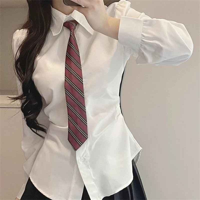 JK Uniform Two Piece Set for Women Sexy Sweet Lace Up with Tie White Long Sleeve Shirt Female High Waist Sexy Pleated Mini Skirt