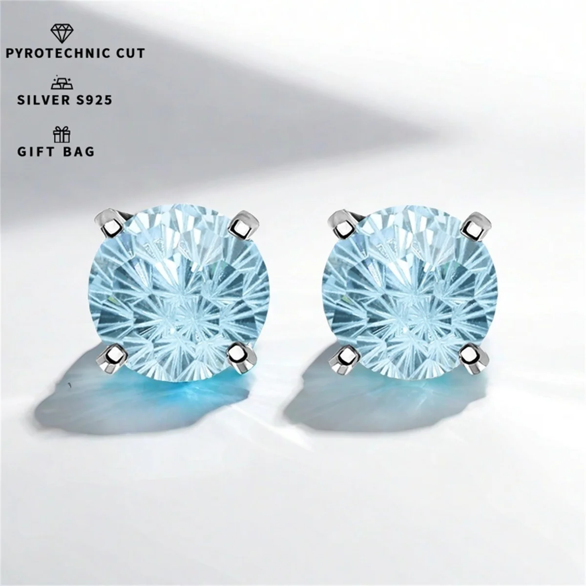 S925 sterling silver ice blue Pyrotechnic cut Synthetic Cubic Zirconia High-quality Fashion four stud earrings Shiny Simple