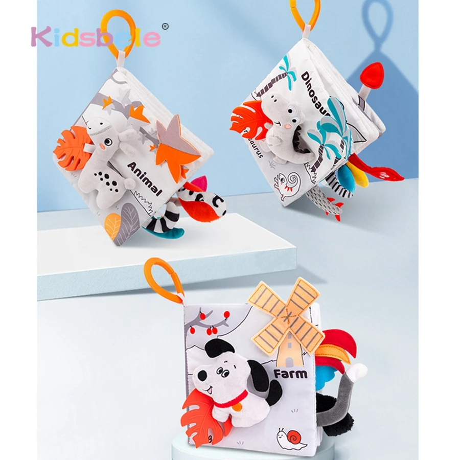 Livre en tissu doux pour bébé avec queue d'animal, livre d'activités sensorielles froissées pour nourrissons, jouet de poussette de berceau d'apprentissage précoce pour 3 à 12 mois