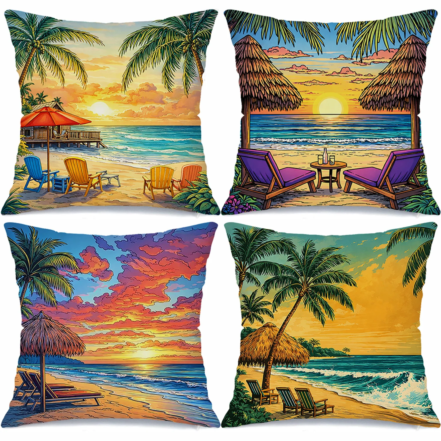 Tropical Beach Relaxation digital printing pillow cover Short plush Suitable living rooms bedrooms sofas throw cushion cover