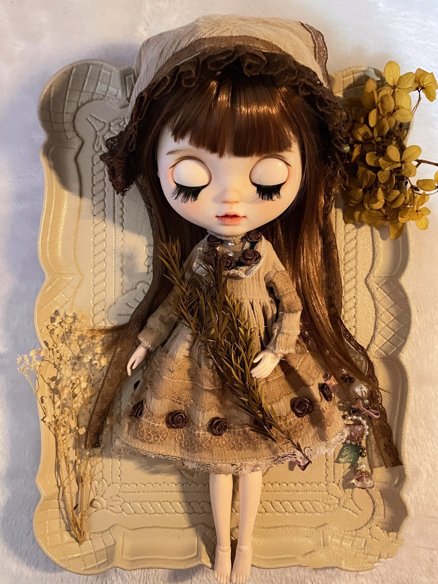 Tea dyeing series Blythe clothes dress Black Rose skirt dressing 1/6 30cm BJD anime girl (Fit for Pullip,Ob24, Licca)