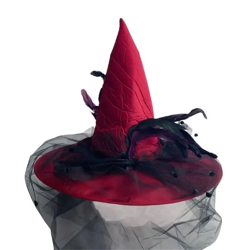 A52E Veil Tulle Witch Hat Costume Halloween Accessoire pour Halloween Party Rose Hearwear pour Masquerade
