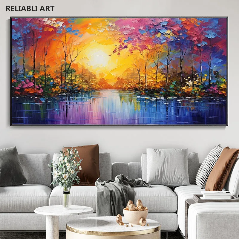 

Abstract Colorful Forest landscape Wall Art, Home Decor Painting, Sunrise Canvas Oil Painting, Living Room Decor Painting Cuad