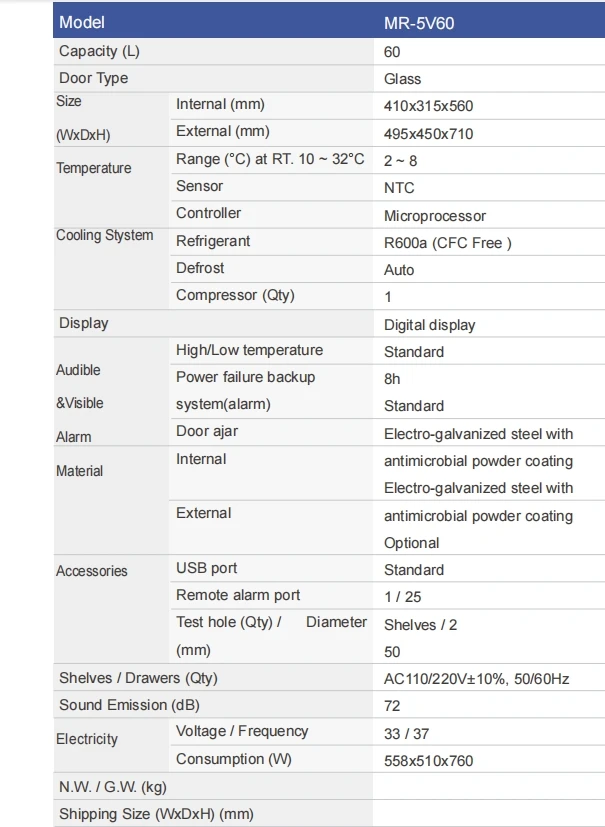 60L Medical Refrigerator (2-8°C) Mini Refrigeration Equipment Laboratory Refrigerator LED Screen Forced-air Cooling System view 3