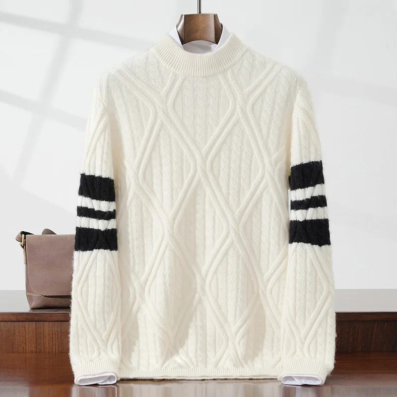 

Выбор мужской пуловер с воротником-стойкой, кашемировый свитер, осень-зима, трикотаж из 100% чистого кашемира, умный повседневный свитер, корейские модные топы