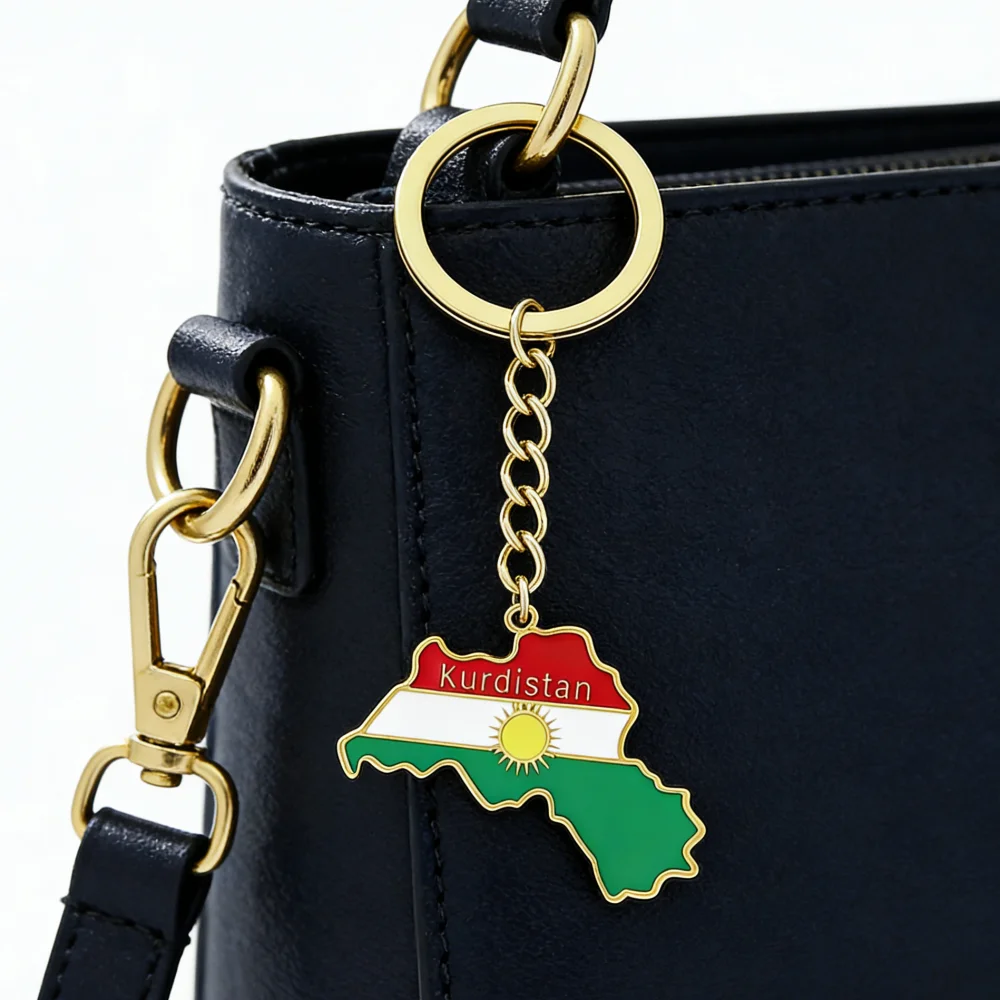SONYA 1 Pcs Stainless Steel Kurdistan Map Flag Pendant Keychain for Men and Women Versatile Bag Accessories Keychain Pendant