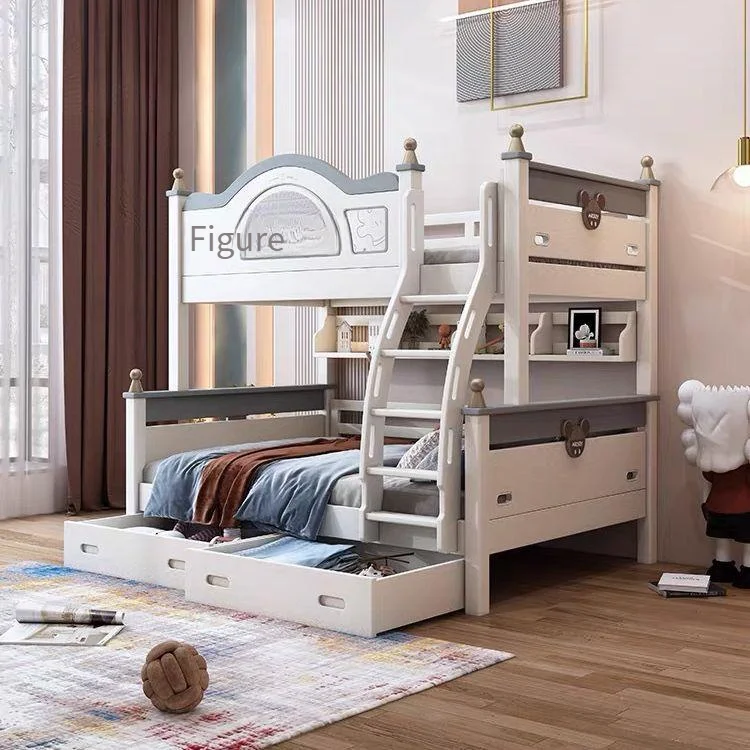 //Cherry Wood Luxury Convertible Children's Bed With Storage Anti-Fall Design Comfortable Twin XL Size