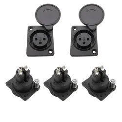 5Pcs/lot Black 3 Pin XLR Connector 3 Pole XLR Female Socket Panel Mount Audio Microphone Speaker Connectors with Dust Cap