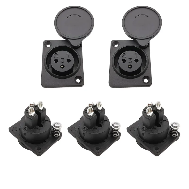 5Pcs/lot Black 3 Pin XLR Connector 3 Pole XLR Female Socket Panel Mount Audio Microphone Speaker Connectors with Dust Cap