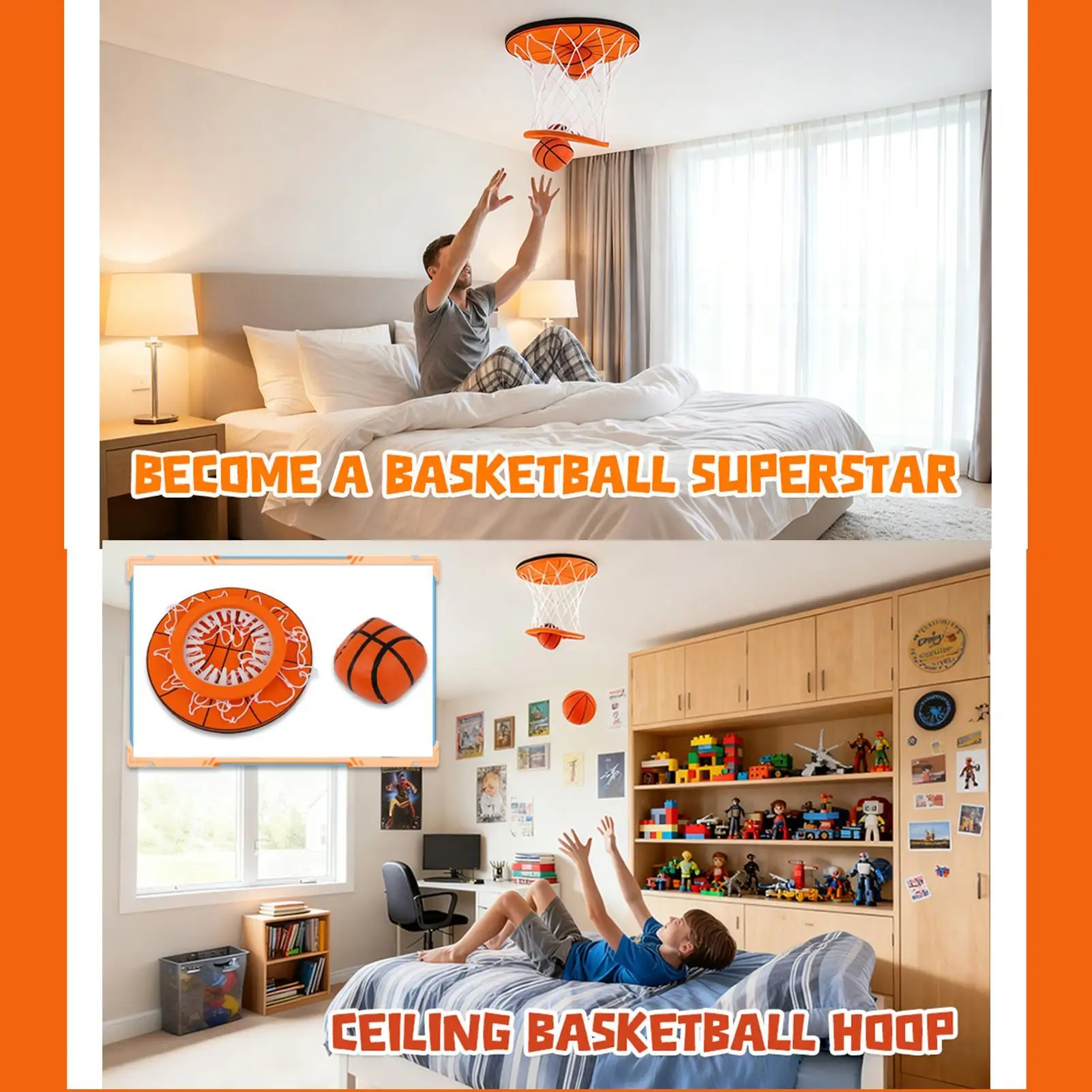 Cerceau de basket-ball au plafond, jouet de but au plafond, jouet d'exercice amusant pour intérieur et extérieur, chambre à coucher, fête, école, dortoir pour enfants