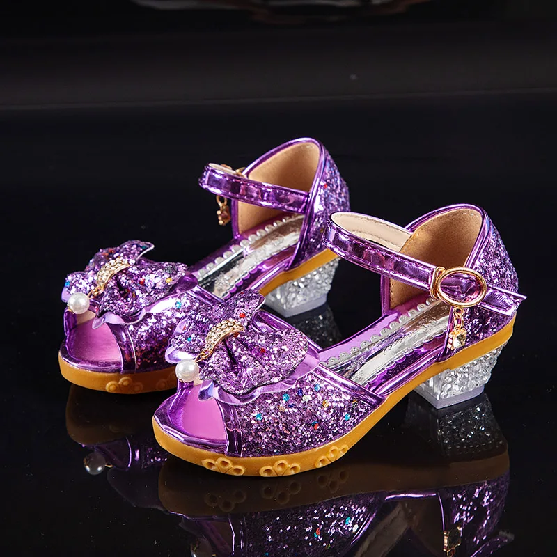 

Girls shoes spring and autumn new girls sequined crystal high-heeled princess shoes performance shoes kids